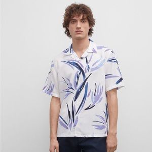 Club Monaco Leaf Print Camp Collar Shirt